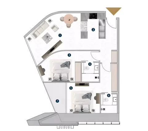 Plattegrond van 2 slaapkamers in Franck Muller Yachting