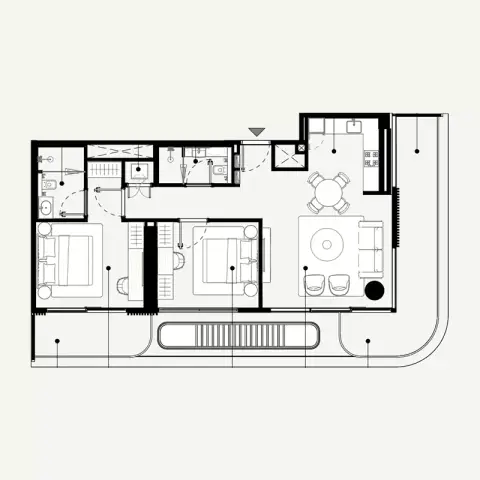 Plattegrond van 2 slaapkamers in Azizi Abraham