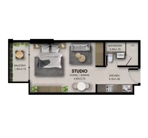Plattegrond van Studio in Provenza Residences