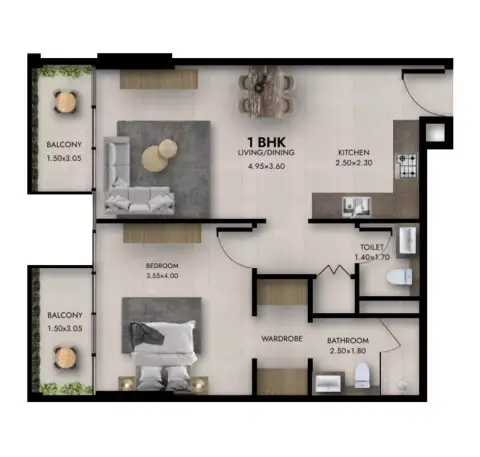 Plattegrond van 1 slaapkamer in Provenza Residences
