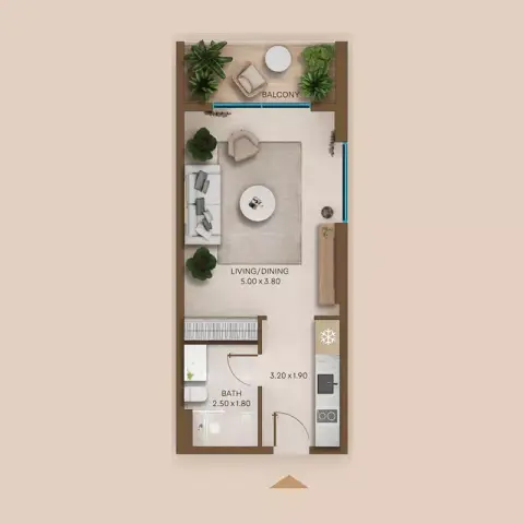 Plattegrond van Studio in Coventry Living