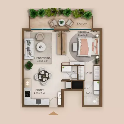 Plattegrond van 1 slaapkamer in Coventry Living