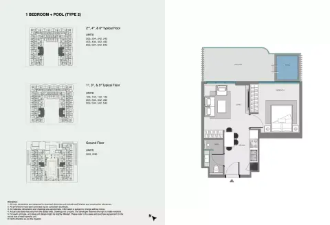 Plattegrond van 1 slaapkamer in Samana Imperial Garden