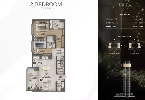 Plattegrond van 2 slaapkamers in Talea by Beyond
