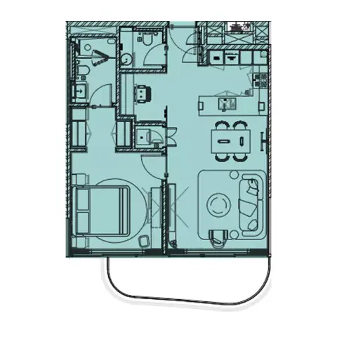 Plattegrond van 1 slaapkamer in Beach Walk Grand Phase 2 By Imtiaz