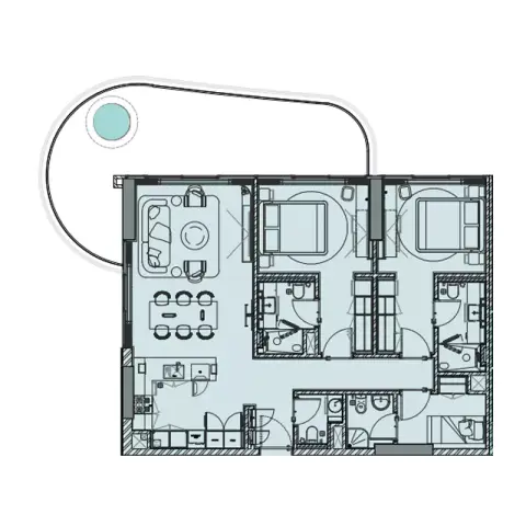 Plattegrond van 2 slaapkamers in Beach Walk Grand Phase 2 By Imtiaz