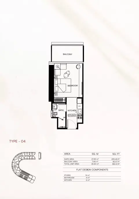 Plattegrond van Studio in Binghatti Flare 01