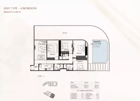 Plattegrond van 4 slaapkamers in Binghatti Flare 01