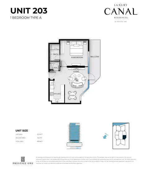 Plattegrond van 1 slaapkamer in Luxury Canal Residences