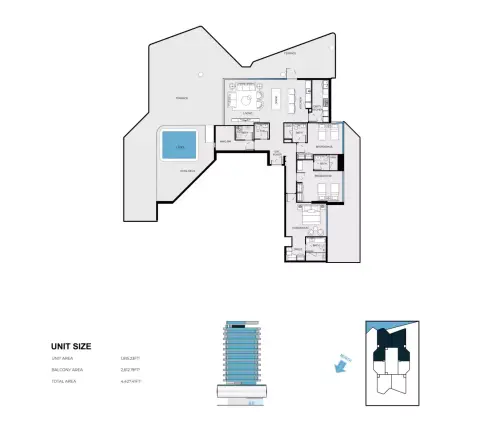 Plattegrond van 3 slaapkamers in Luxury Canal Residences