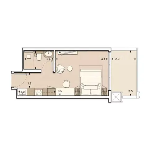 Plattegrond van Studio in Lume Residence