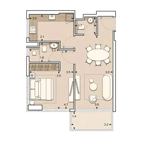 Plattegrond van 1 slaapkamer in Lume Residence