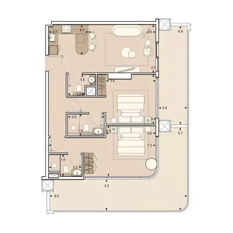 Plattegrond van 2 slaapkamers in Lume Residence