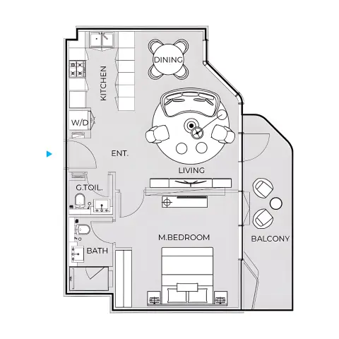 Plattegrond van 1 slaapkamer in Coastal Haven