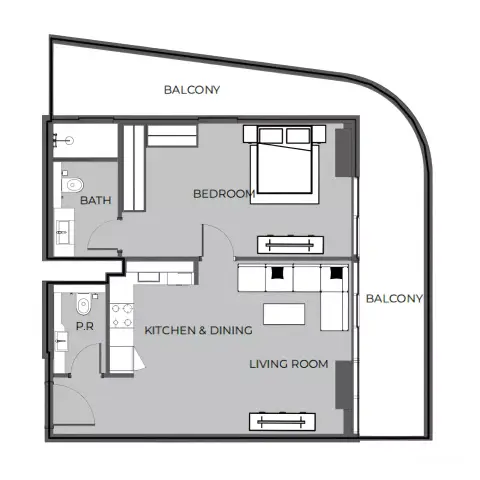 Plattegrond van 1 slaapkamer in The Boulevard