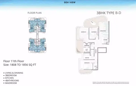 Plattegrond van 3 slaapkamers in Treppan Serenique Residences