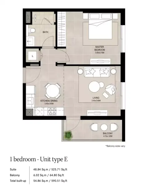Plattegrond van 1 slaapkamer in Liva Town Square