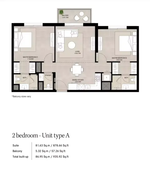 Plattegrond van 2 slaapkamers in Liva Town Square