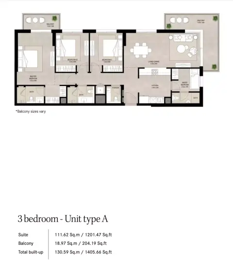Plattegrond van 3 slaapkamers in Liva Town Square