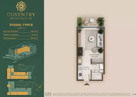 Plattegrond van Studio in Coventry Residences III