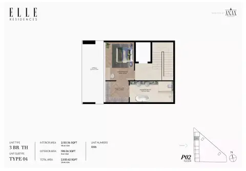 Plattegrond van 3 slaapkamers in Elle Residences
