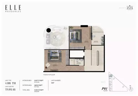 Plattegrond van 4 slaapkamers in Elle Residences