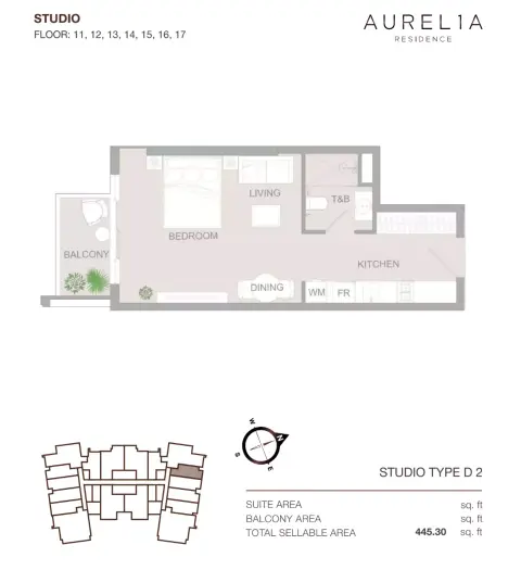 Plattegrond van Studio in Aurel1A Residence