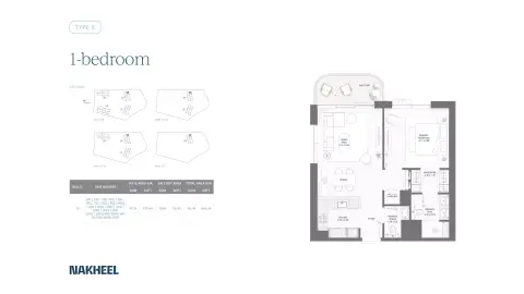 Plattegrond van 1 slaapkamer in Bay Grove Residences Phase 2 By Nakheel