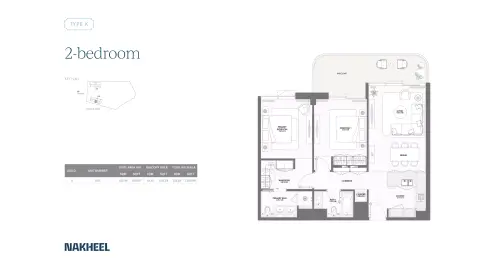 Plattegrond van 2 slaapkamers in Bay Grove Residences Phase 2 By Nakheel