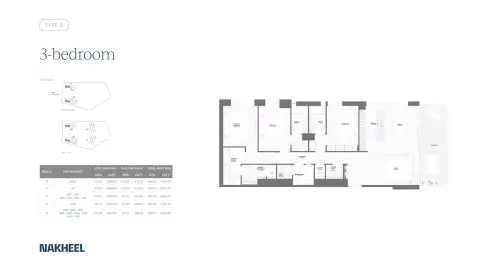 Plattegrond van 3 slaapkamers in Bay Grove Residences Phase 2 By Nakheel