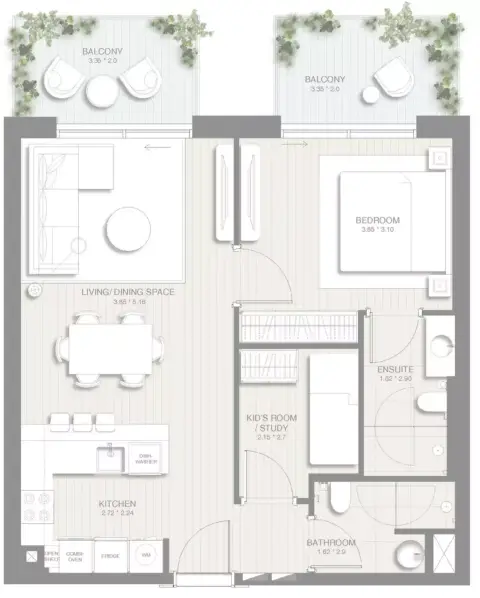 Plattegrond van 1 slaapkamer in Sol Levante