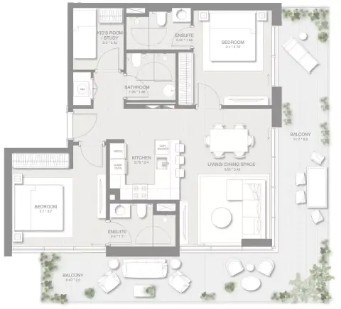 Plattegrond van 2 slaapkamers in Sol Levante