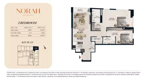 Plattegrond van 2 slaapkamers in Norah Residence