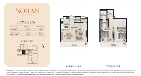 Plattegrond van 2 slaapkamers in Norah Residence