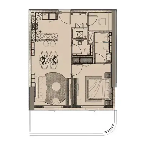 Plattegrond van 1 slaapkamer in Cove Edition 6