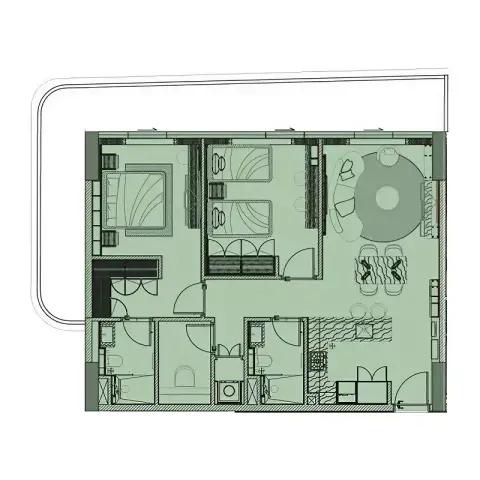 Plattegrond van 2 slaapkamers in Cove Edition 6