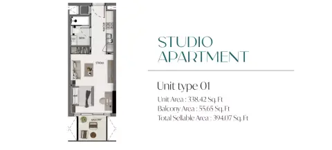 Plattegrond van Studio in Avana Residences