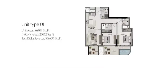 Plattegrond van 2 slaapkamers in Avana Residences