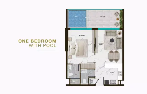 Plattegrond van 1 slaapkamer in Samana Parkville