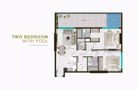 Plattegrond van 2 slaapkamers in Samana Parkville