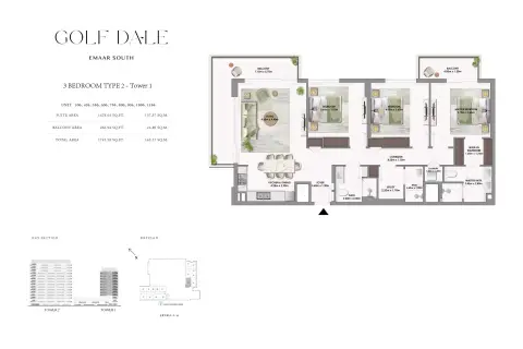 Plattegrond van 3 slaapkamers in Golf Dale
