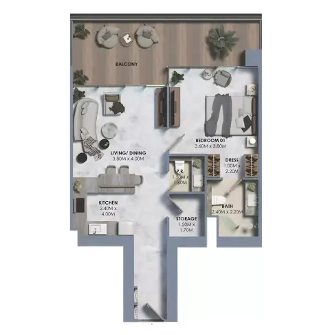 Plattegrond van 1 slaapkamer in Marquis Vista