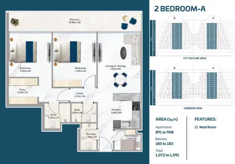 Plattegrond van 2 slaapkamers in Sparklz