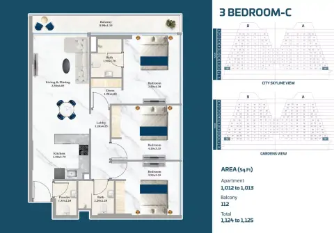 Plattegrond van 3 slaapkamers in Sparklz