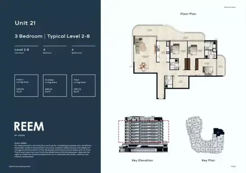 Plattegrond van 3 slaapkamers in Reem by Vision