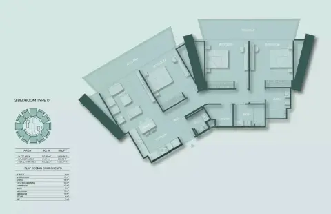 Plattegrond van 3 slaapkamers in Binghatti Circle
