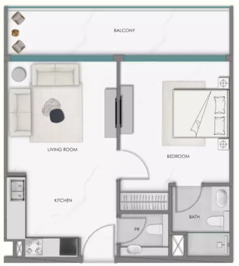 Plattegrond van 1 slaapkamer in Samana Hills South