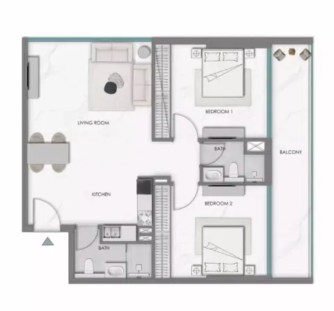 Plattegrond van 2 slaapkamers in Samana Hills South