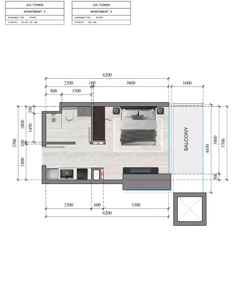 Plattegrond van Studio in Auresta Tower