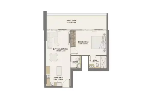 Plattegrond van 1 slaapkamer in Celeste Heights